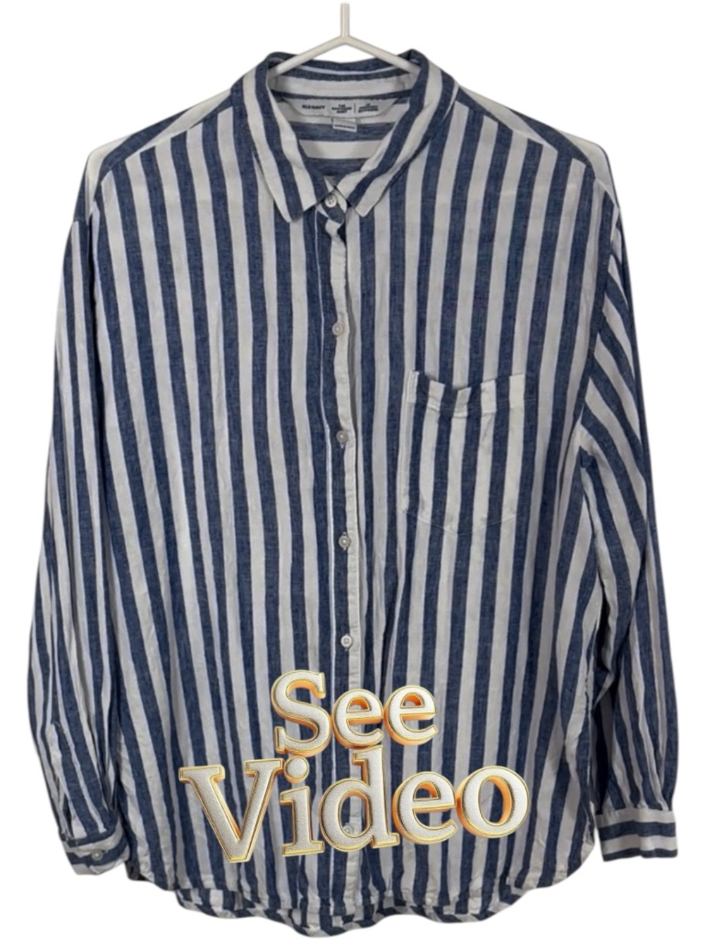 👛(ANY 2/$20 OLD NAVY Wide Striped Boyfriend Blue|White Stripe Button-Up Shirt